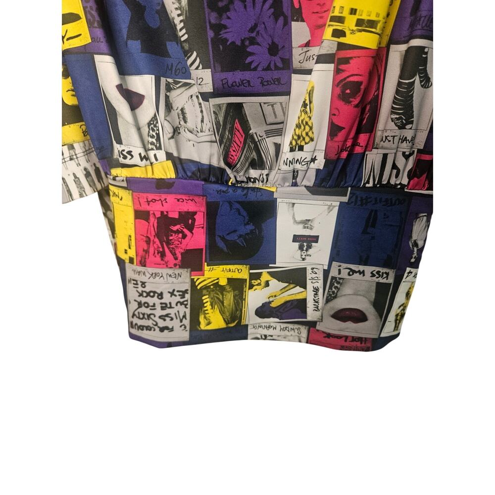 Miss Sixty Mini Dress Sz S Vintage Y2K Pop Art Cowl Neck Puff Sleeves NWT - Picture 8 of 10